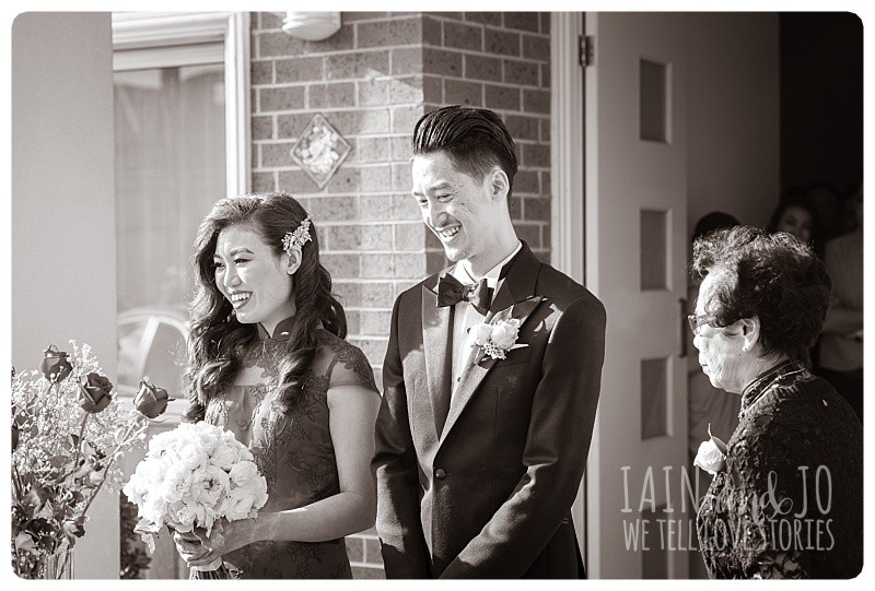 The bride and groom leaving for their traditional tea ceremony at the groom's house