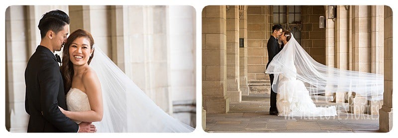 Portraits of the bride and groom at Melbourne University's old Philosophy Building