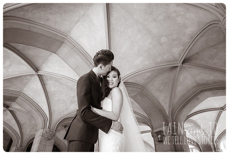 Portraits of the bride and groom at Melbourne University's old Philosophy Building