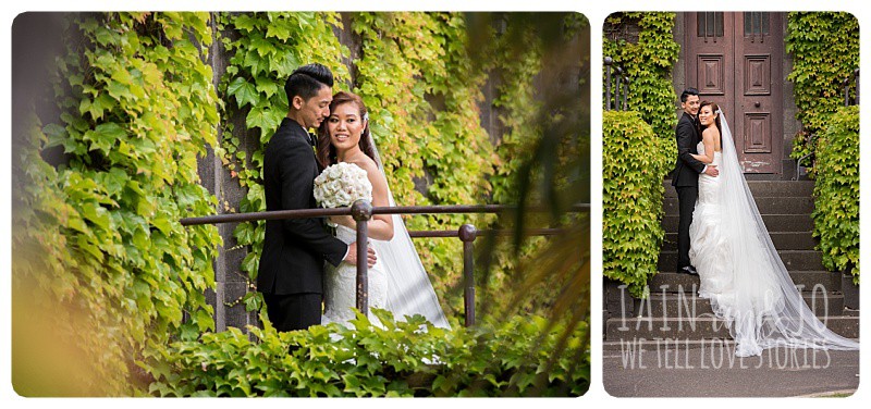 Portraits of the bride and groom in the vines at Victoria Barracks