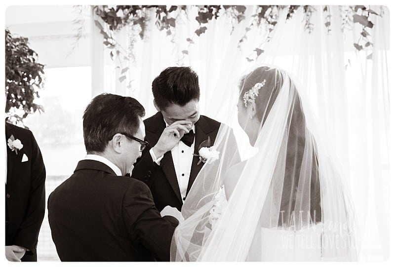 The bride's father accompanying his daughter to meet her groom at the top of the aisle at The Park, Albert Park 