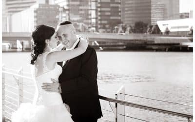 Leeatt and Alex’s Aerial South Wharf Wedding