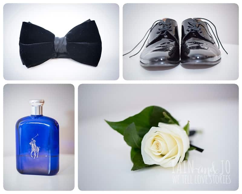 Groom's Bow, Perfume, Shoes, and Boutonniere