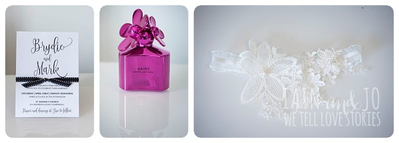 Wedding Invitation, Perfume and Garter