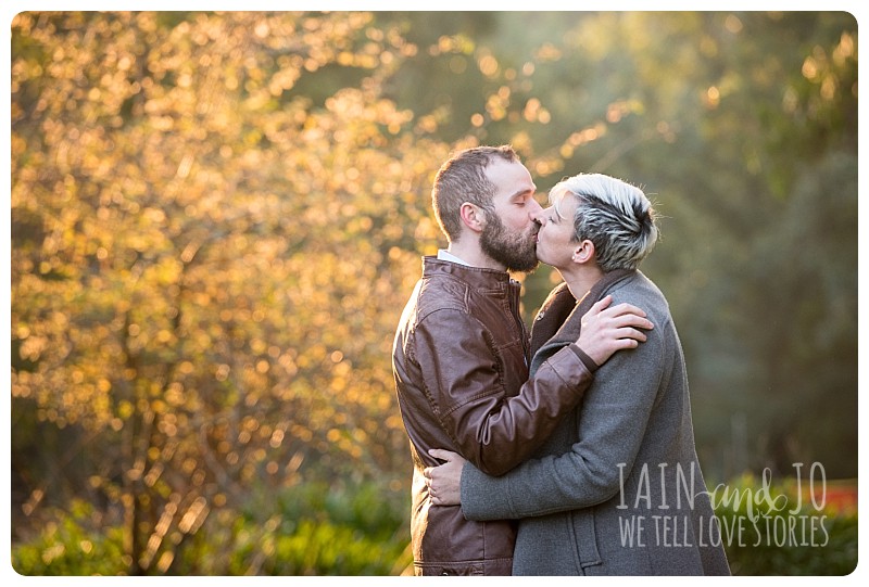 Engaged Couple Kissing in the Park