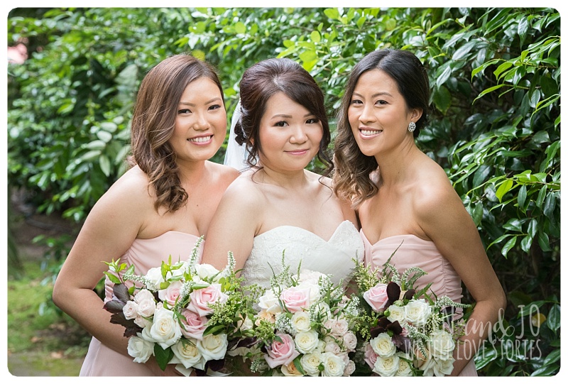 Wedding flowers with bride and bridesmaids