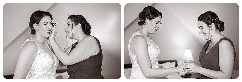 Bride putting on accessories