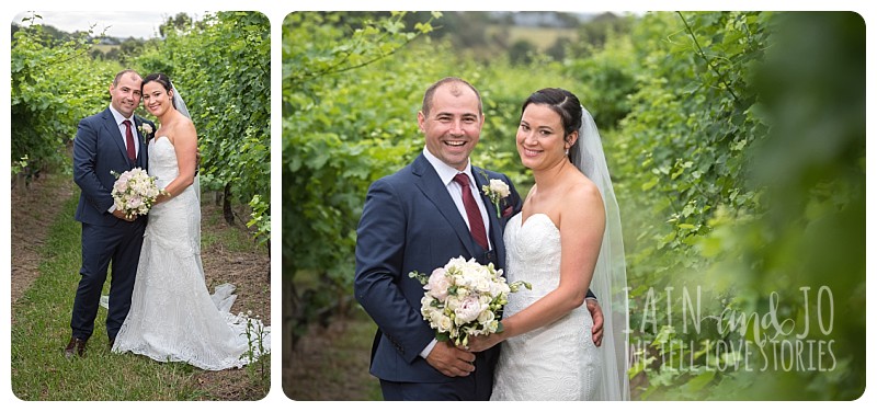 Bride and groom in vineyards